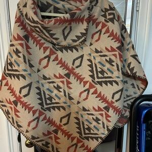 Stylish Geometric Cape in Beige and Red